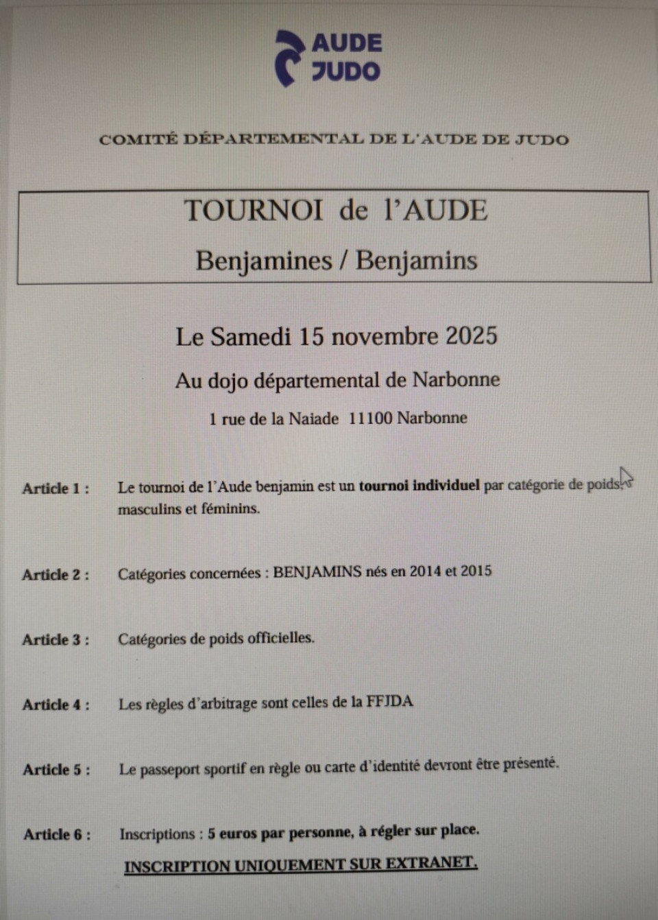 Tournoi Benjamin (es) Narbonne